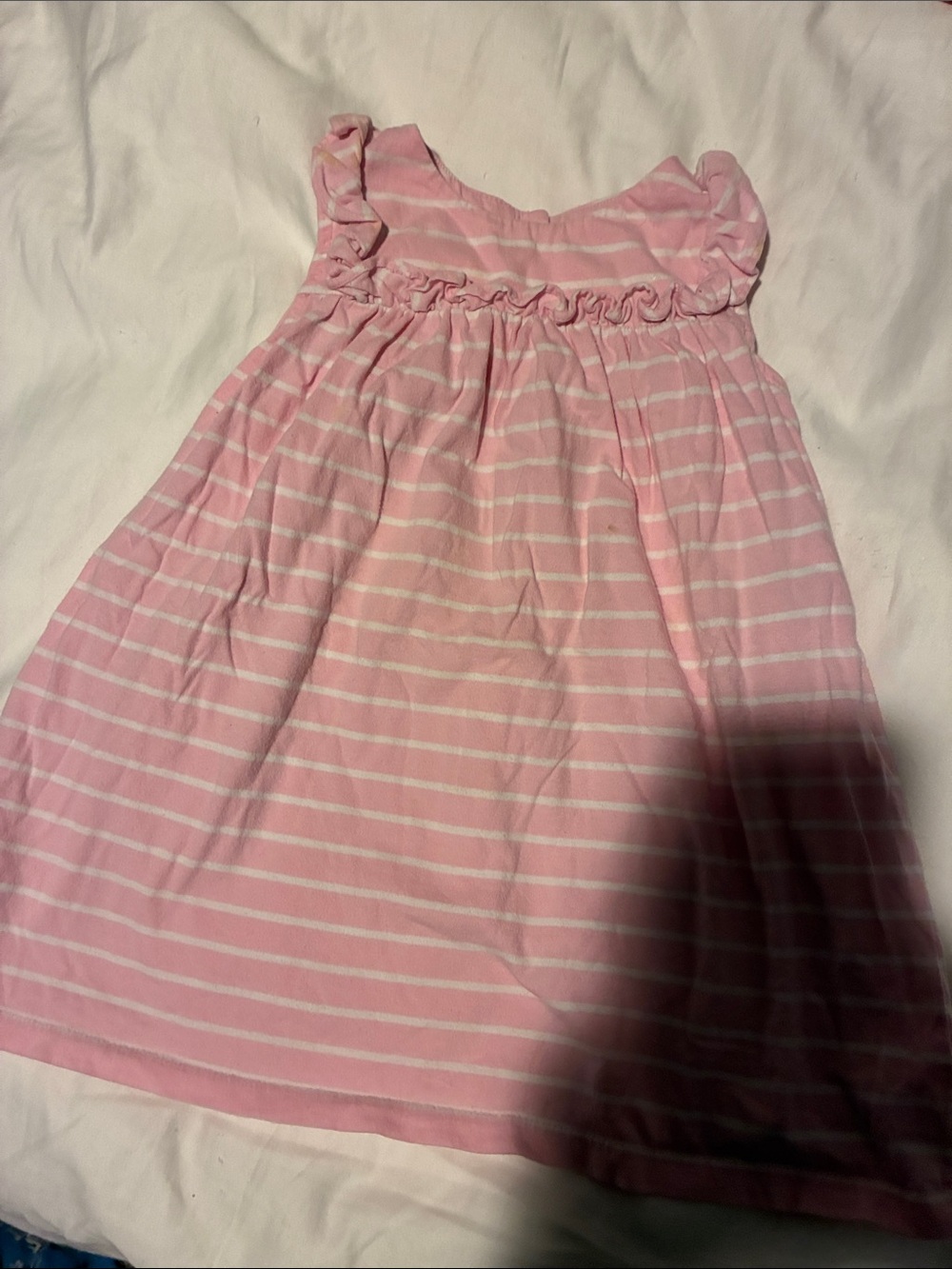 Polo by Ralph Lauren Pink and White Striped Ruffle-Shoulder Dress